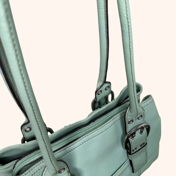 Clarks Mint Green Double Buckle Pebble Leather Shoulder Bag - Picture 3 of 11